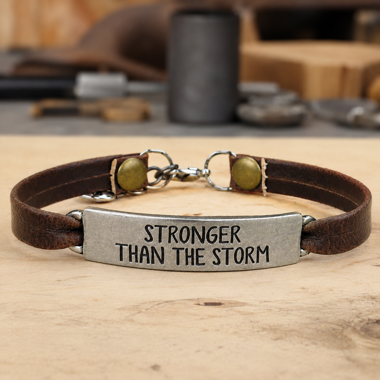 Stronger Than The Storm Leather Bracelet
