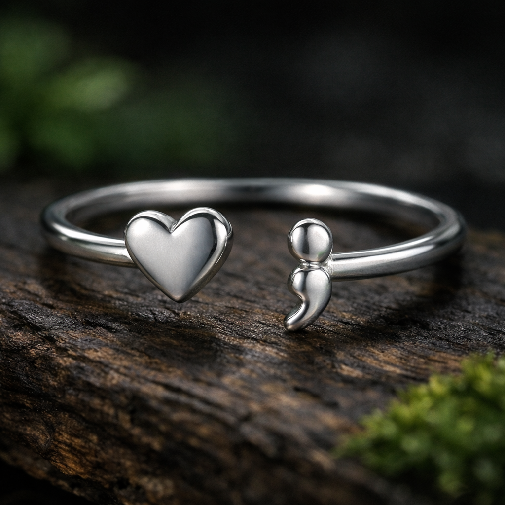 Semicolon Heart Adjustable Ring