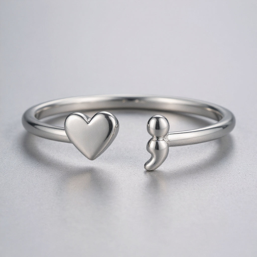Semicolon Heart Adjustable Ring