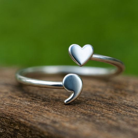 Semicolon Heart Ring